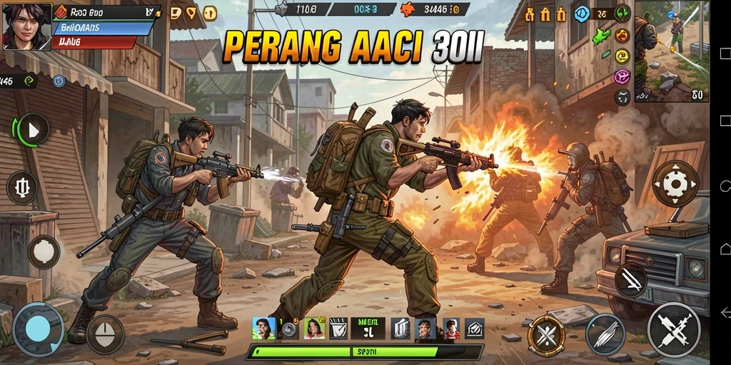 Screenshot gameplay 3446 menampilkan pertarungan aksi yang mendebarkan.