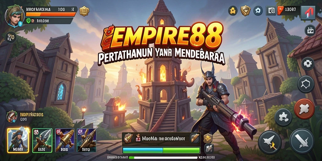 Tampilan seru dari gameplay EMPIRE88, menghadapi gelombang musuh.