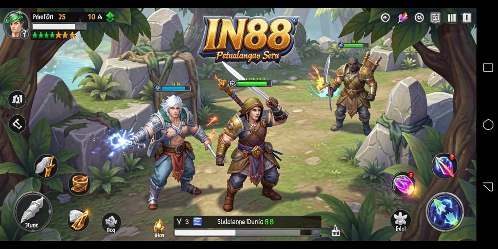 Screenshot utama IN88 menampilkan aksi pertempuran seru di dunia RPG.