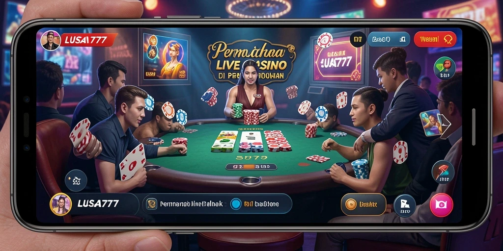 Screenshot gameplay LUSA777 dengan dealer langsung dan pemain aktif.