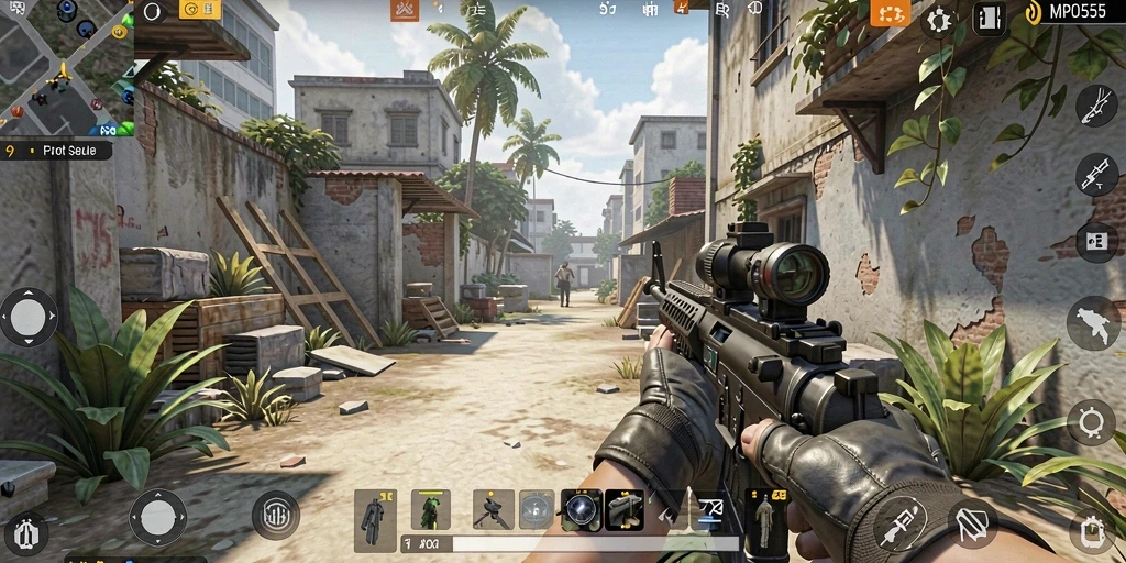 Gameplay MPO555 menunjukkan aksi tembak-menembak yang mendebarkan.