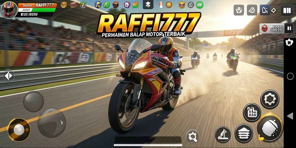 Screenshot gameplay RAFFI777 yang menampilkan aksi balap motor yang mendebarkan.
