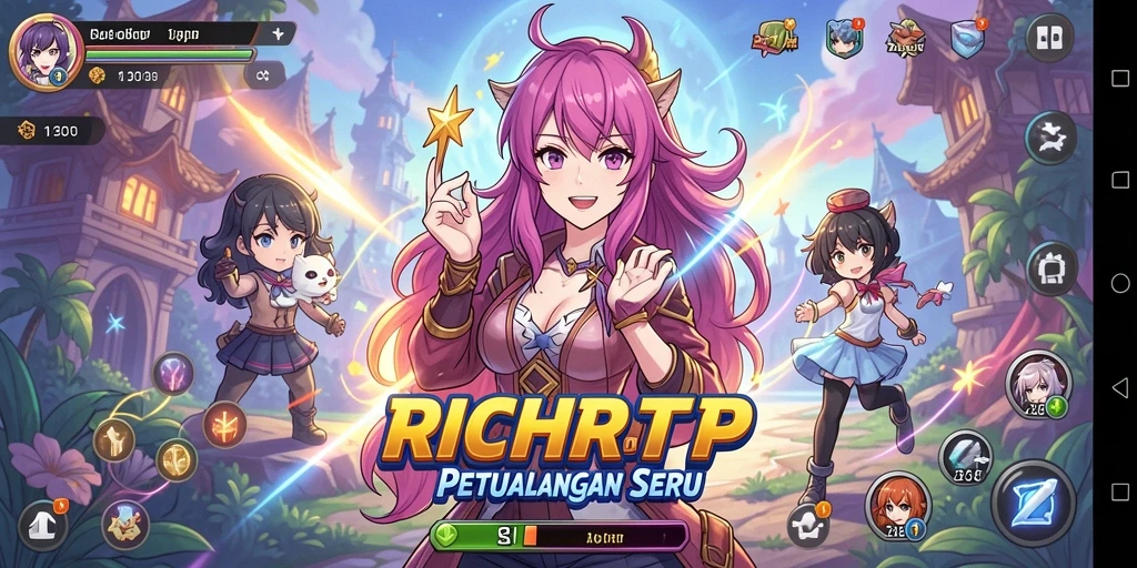 Tampilan gameplay RICHRTP dengan aksi karakter anime yang dinamis.