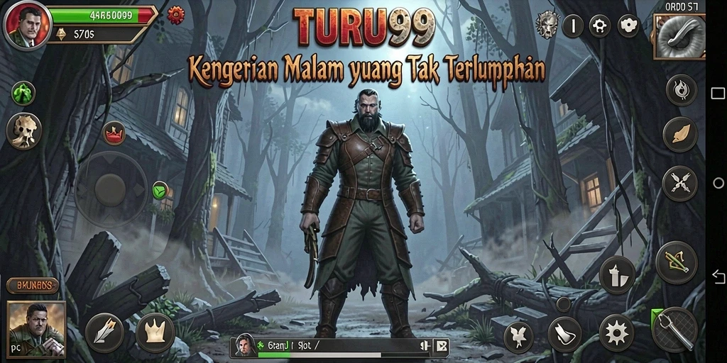 Gameplay TURU99 dengan suasana mencekam dan karakter menyeramkan.